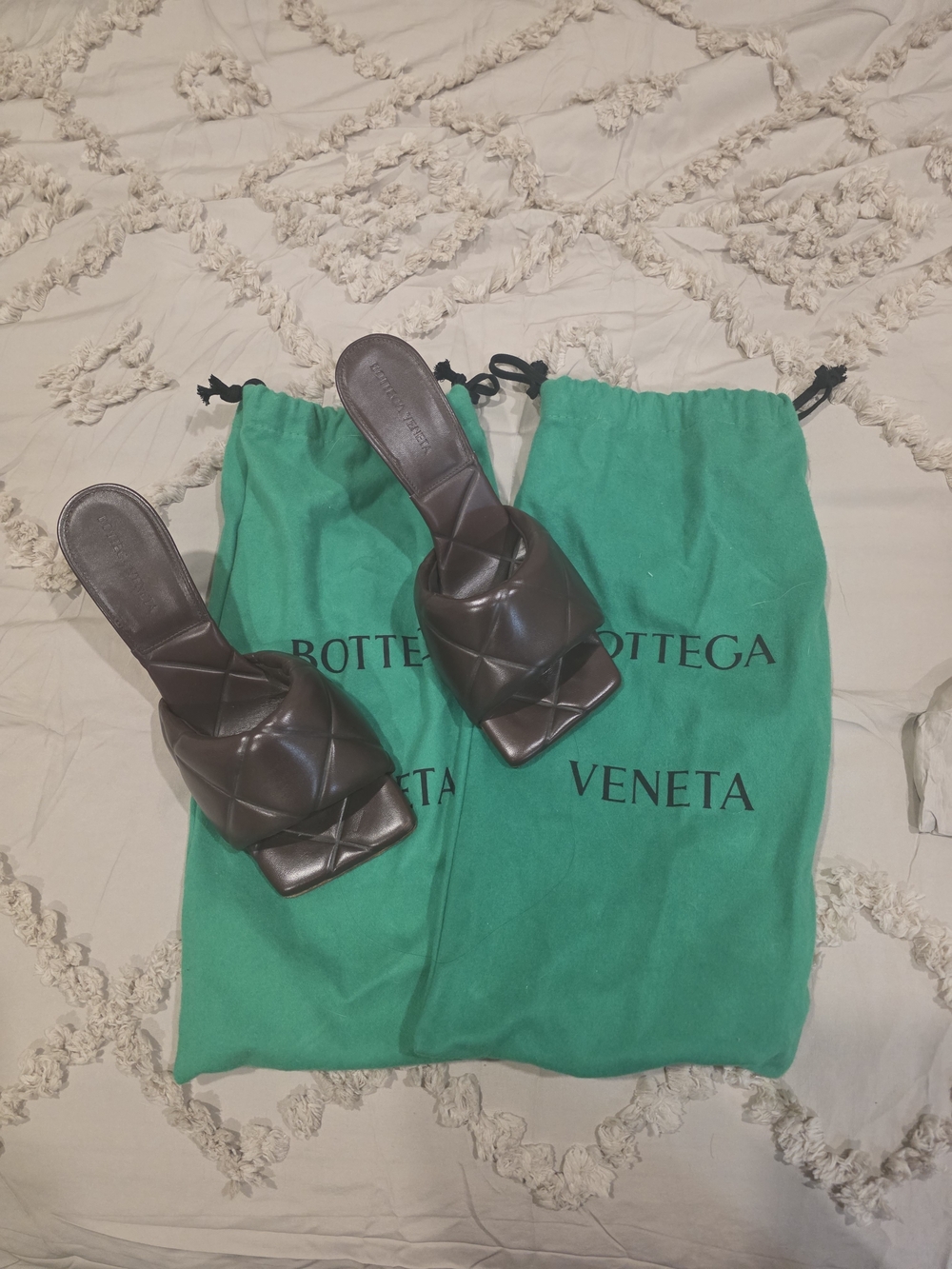 Bottega Veneta Brown Nappa Quilted  Intrecciato Slide Sandals
